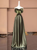 Green Satin Velvet Off the Shoulder Prom Dress