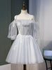 Gray Tulle Long Sleeve Lace Homecoming Dress