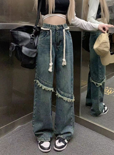 Retro Raw Jeans Loose Pants