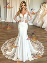 White Mermaid Long Sleeve Lace Wedding Dress