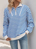 Long Sleeve Striped Loose Polo Neck Top