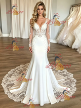 White Mermaid Long Sleeve Lace Wedding Dress