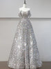 Silver Sequins Off the Shoulder Beading Prom Dress
