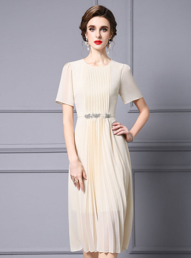 Apricot Short Sleeve Pleats Mother Of The Bride Dress