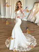 White Mermaid Long Sleeve Lace Wedding Dress