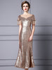 Sequins Cap Sleeve Beading Mother Of The Bride Dress
