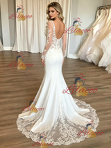 White Mermaid Long Sleeve Lace Wedding Dress