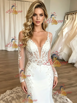 White Mermaid Long Sleeve Lace Wedding Dress