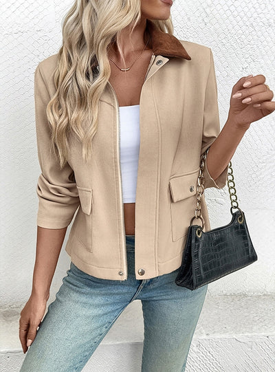Lapel Short Contrast Coat Jacket