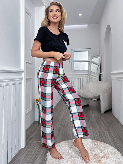 Summer Short Sleeve Plaid Trousers Suit