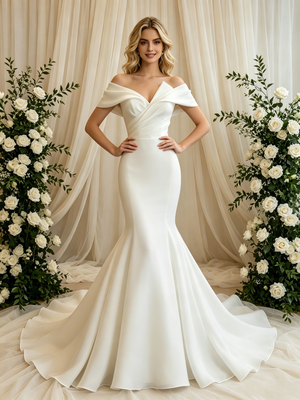 White Mermaid Off the Shoulder Wedding Dress