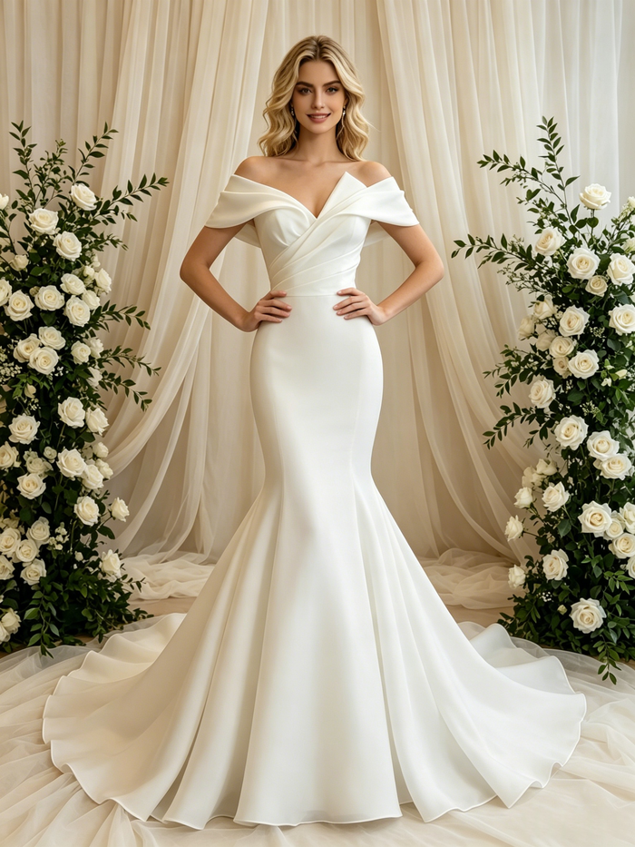 White Mermaid Off the Shoulder Wedding Dress