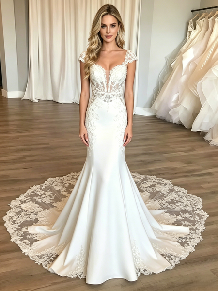 White Mermaid Lace Wedding Dress