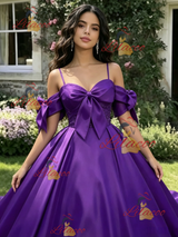 Purple Satin Straps Quinceanera Dress
