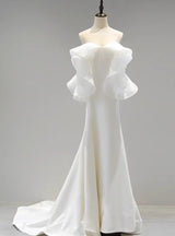 White Satin Off the Shoulder Wedding Dress