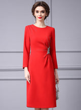 Red Long Sleeve Beading Crystal Mother Of The Bride Dress