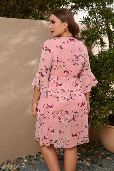 V-neck Short Sleeve Printed Bohemian Dress