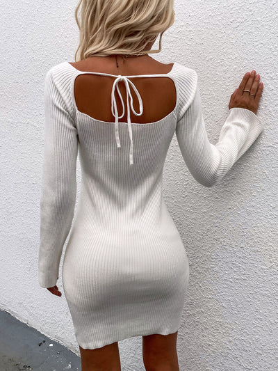 Straight Pullover Solid Color Sweater Dress