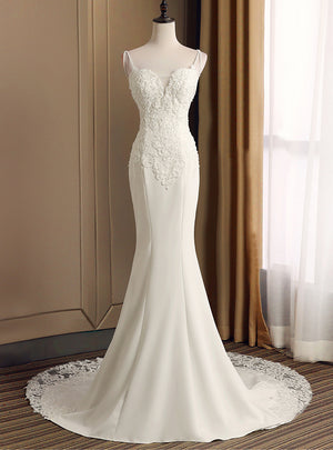 White Mermaid Appliques Beading Wedding Dress