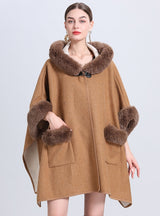 Hooded Loose Pocket Cloak Shawl Coat
