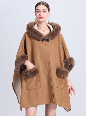 Hooded Loose Pocket Cloak Shawl Coat