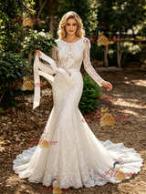 White Mermaid Lace Long Sleeve Wedding Dress