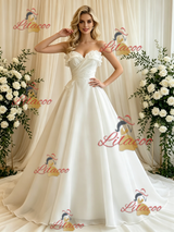 Beige White Tulle Strapless Wedding Dress