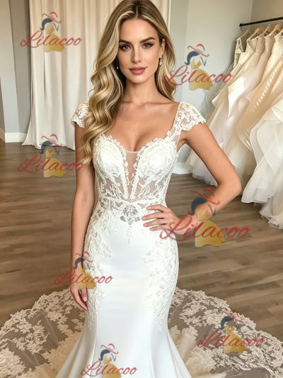 White Mermaid Lace Wedding Dress