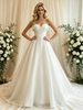 Beige White Tulle Strapless Wedding Dress