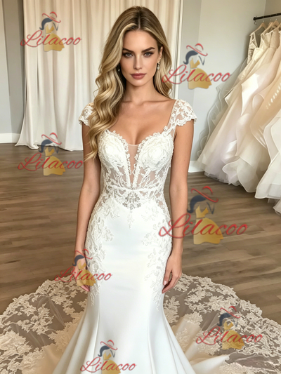 White Mermaid Lace Wedding Dress