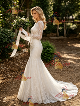 White Mermaid Lace Long Sleeve Wedding Dress