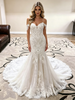 White Mermaid Straps Appliques Wedding Dress