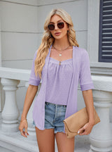 Solid Color Stitching Button Short Sleeve T-shirt