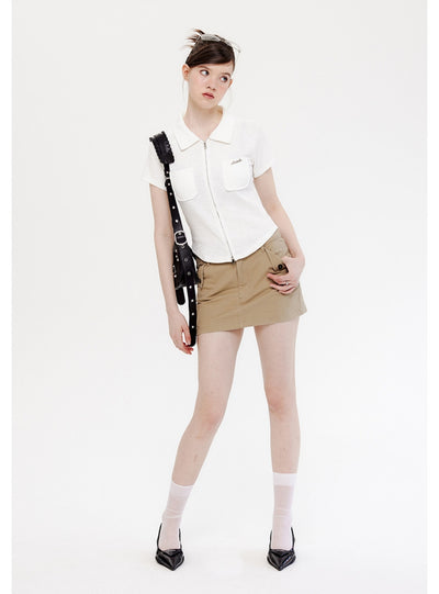 Slim Short Sleeve Zipper POLO Collar T-shirt