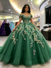 Green Tulle Off the Shoulder Appliques Quinceanera Dress
