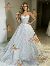 White Sequins Strapless Wedding Dres