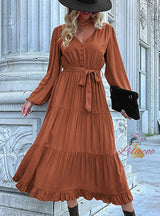Casual Long-sleeved Solid Color Dress