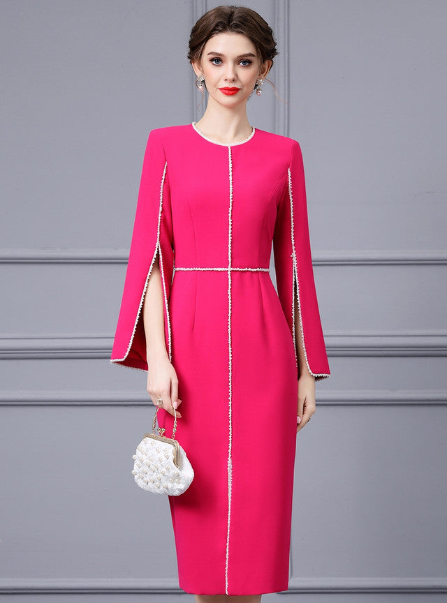 Hot Pink Short Sleeve Split Mother Of The Bride Dress