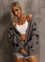 Autumn and Winter Polka-dot Cardigan Knitted Coat