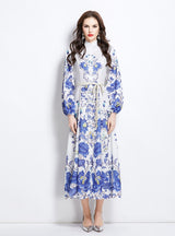 National Style Pattern Stand-up Long Dress