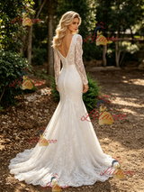 White Mermaid Lace Long Sleeve Wedding Dress