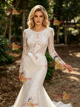 White Mermaid Lace Long Sleeve Wedding Dress