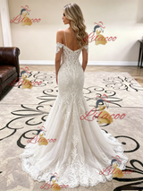 White Mermaid Straps Appliques Wedding Dress