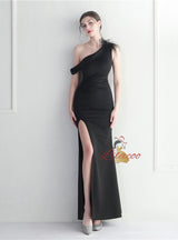 Mermaid One Shoulder Split Prom Dress