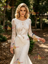 White Mermaid Lace Long Sleeve Wedding Dress