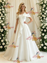 White Tulle Off the Shoulder Pleats Wedding Dress