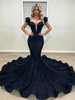 Navy Blue Mermaid Straps Prom Dress