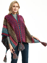 Ethnic Color Knitted Split Shawl