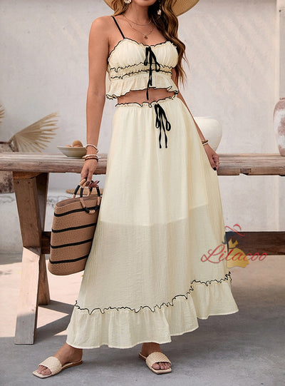 Leisure Seaside Holiday Bow Skirt Two-piece Suit