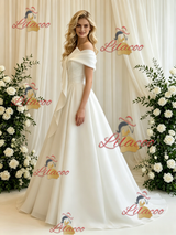 White Tulle Off the Shoulder Pleats Wedding Dress